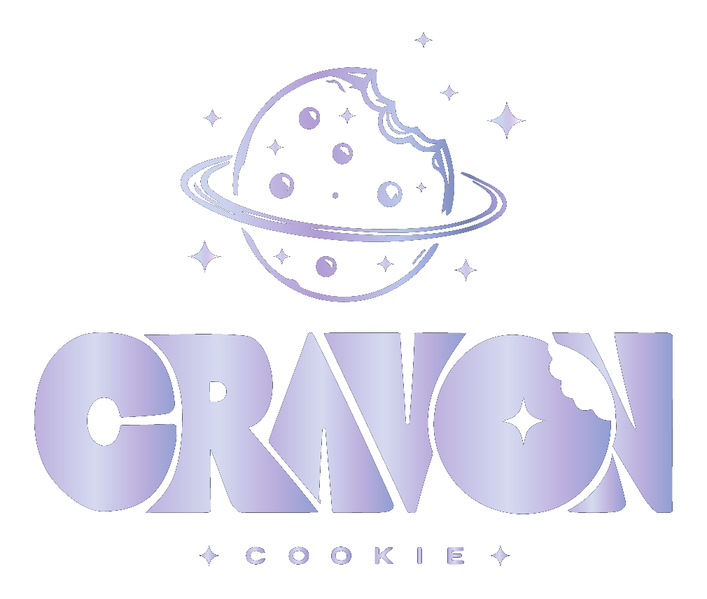 Cravon Cookie — logo com um cookie em forma de planeta com anel e estrelas