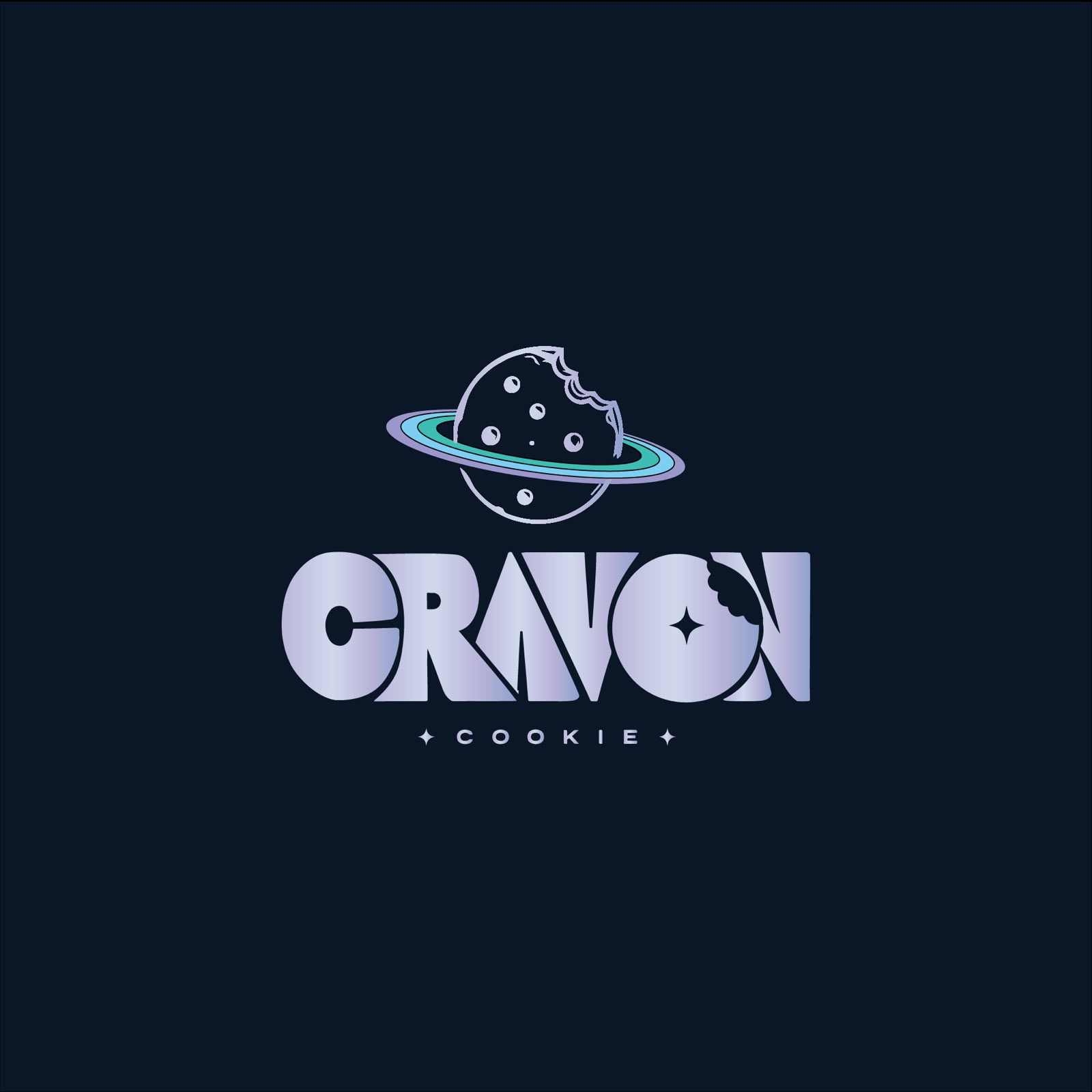 Cravon Cookie — logo com um cookie em forma de planeta com anel e estrelas